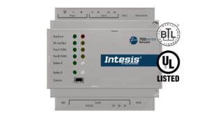 Intesis protocol converter configurable as Modbus to BACnet, or BACnet to Modbus, or BACnet to ASCII. It supports up to 100 points